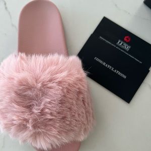 SOLD Pink Soft Faux Fur Slides - Australian Luxe Collective